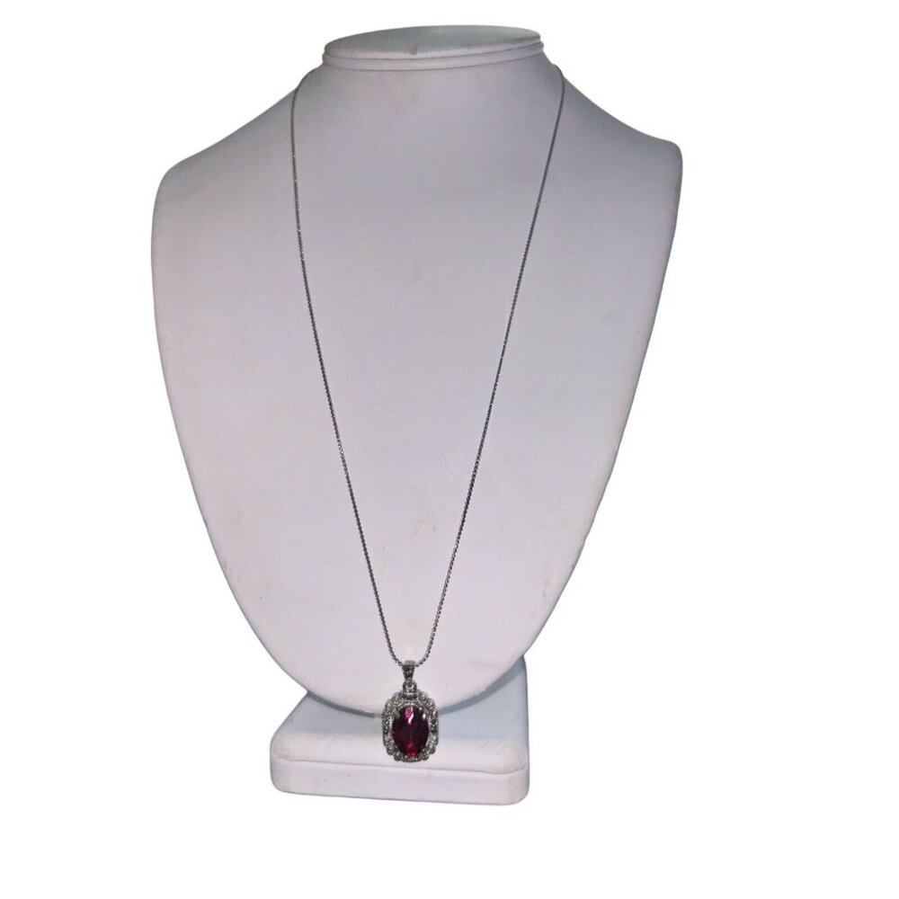 Ruby Red Pendant Silver Tone Fashion Necklace